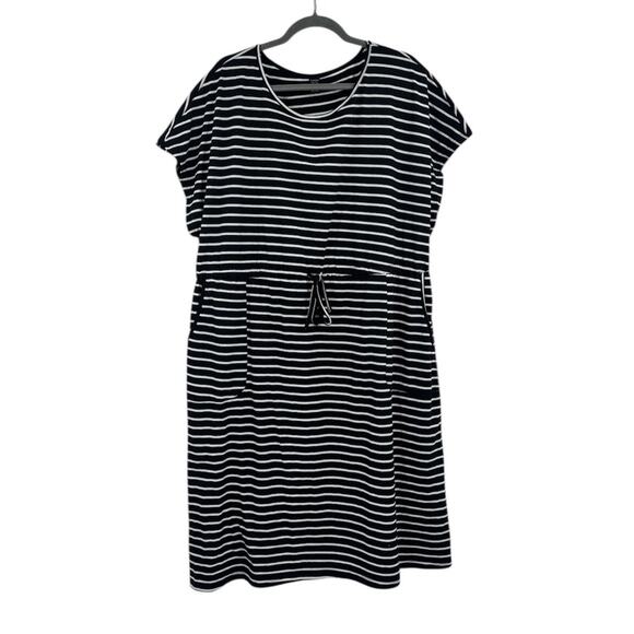 Emery Rose Women's Short Sleeve Striped Drawstring Black White Shirt Dress 4XL - Picture 1 of 10